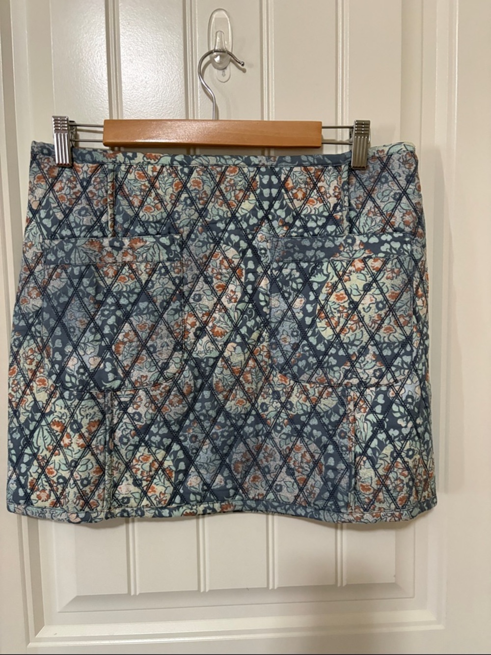 NWT Free People Quilted Floral Mini Skirt in Blue and Cream